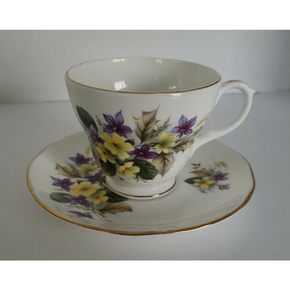 Vintage 50's Duchess England Bone China Teacup Saucer Set - Violet Bouquet #346